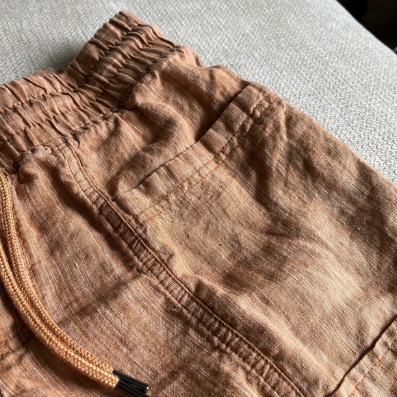 Athleta Cabo Linen 4" Short in Toasted Ochre Orange Striped Summer Size 4 - Picture 6 of 10